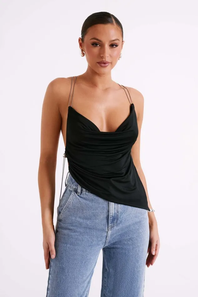 Women Meshki Tops Elle Cowl Jersey Chain Top 8211 Black