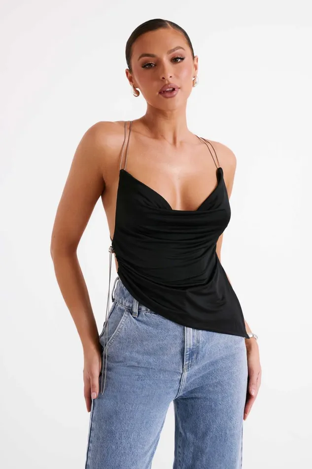 Women Meshki Tops Elle Cowl Jersey Chain Top 8211 Black