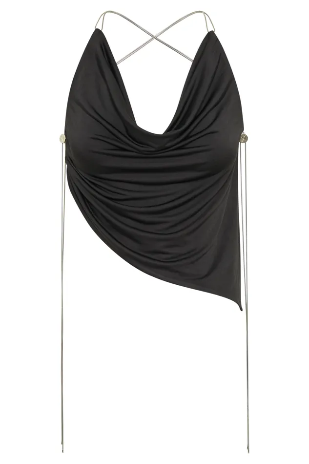 Women Meshki Tops Elle Cowl Jersey Chain Top 8211 Black