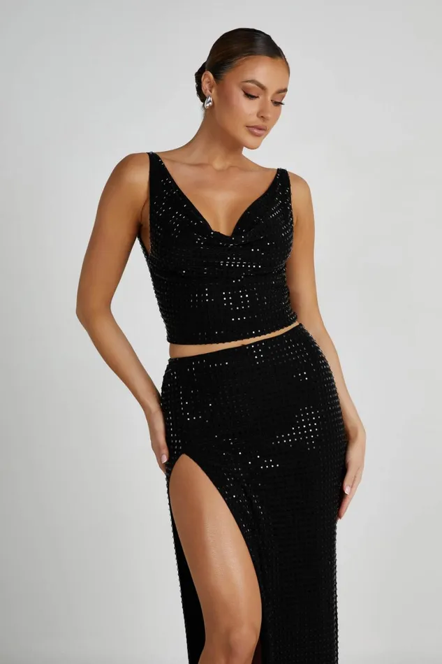 Women Meshki Tops Ellery Square Diamante Cowl Top 8211 Black