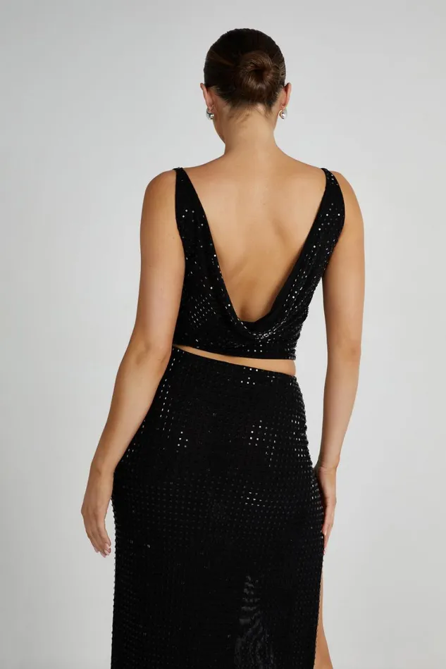 Women Meshki Tops Ellery Square Diamante Cowl Top 8211 Black