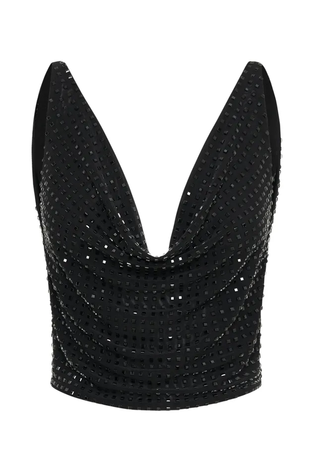 Women Meshki Tops Ellery Square Diamante Cowl Top 8211 Black