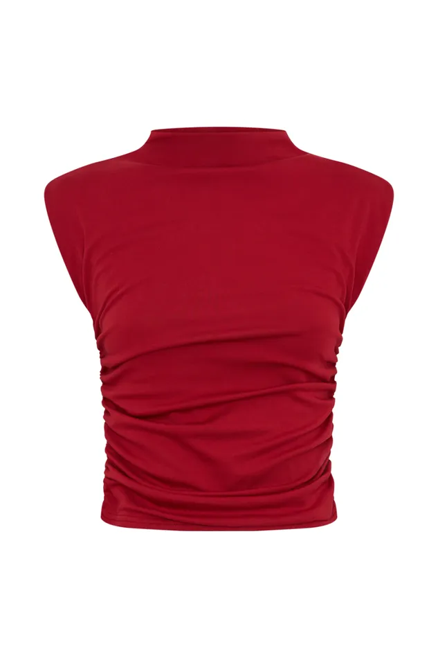 Women Meshki Tops Ellia High Neck Sleeveless Top 8211 Red
