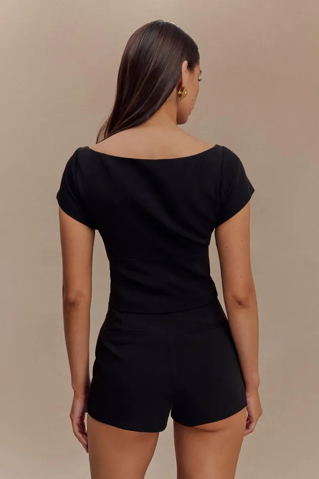 Women Meshki Tops Ellis Cap Sleeve Longline Suiting Top 8211 Black