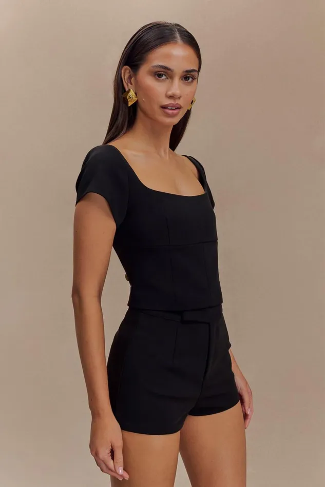 Women Meshki Tops Ellis Cap Sleeve Longline Suiting Top 8211 Black