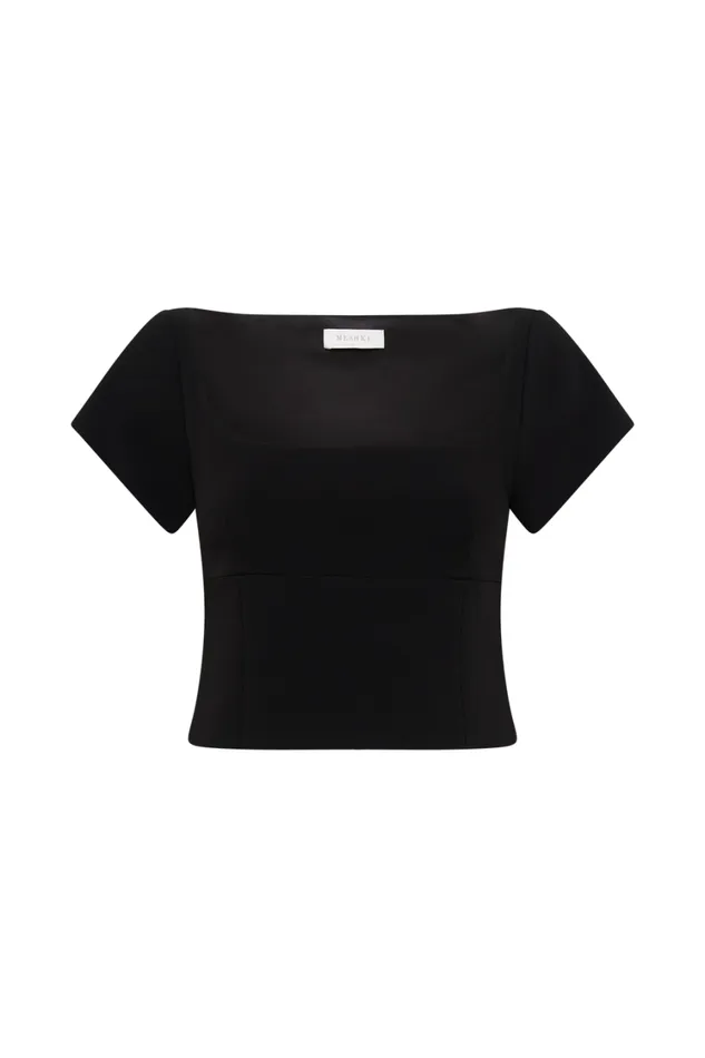 Women Meshki Tops Ellis Cap Sleeve Longline Suiting Top 8211 Black