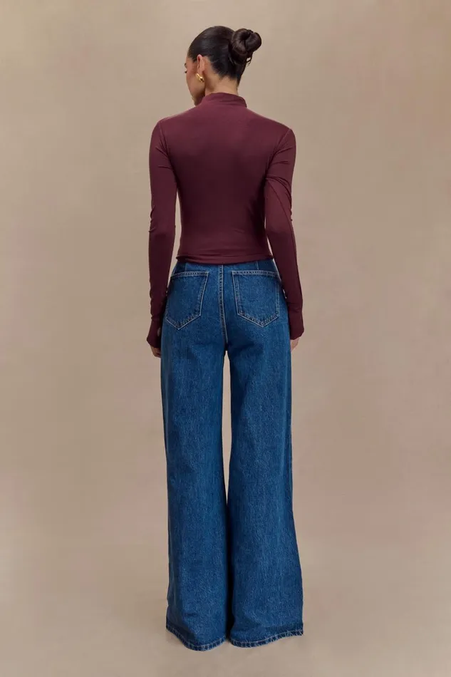 Women Meshki Tops Ember Modal Long Sleeve High Neck Top 8211 Mahogany