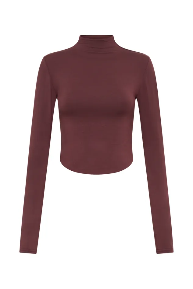 Women Meshki Tops Ember Modal Long Sleeve High Neck Top 8211 Mahogany
