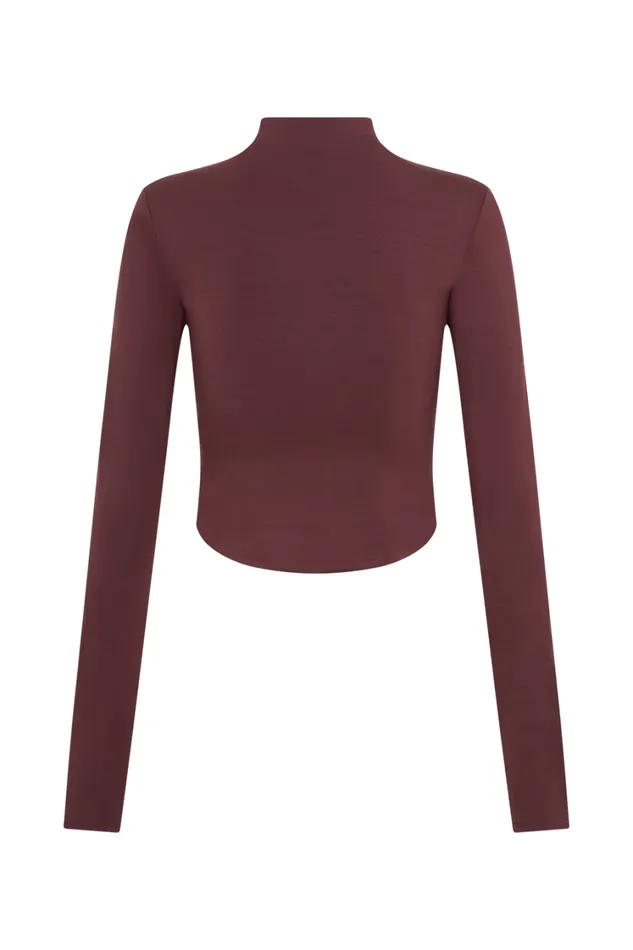 Women Meshki Tops Ember Modal Long Sleeve High Neck Top 8211 Mahogany