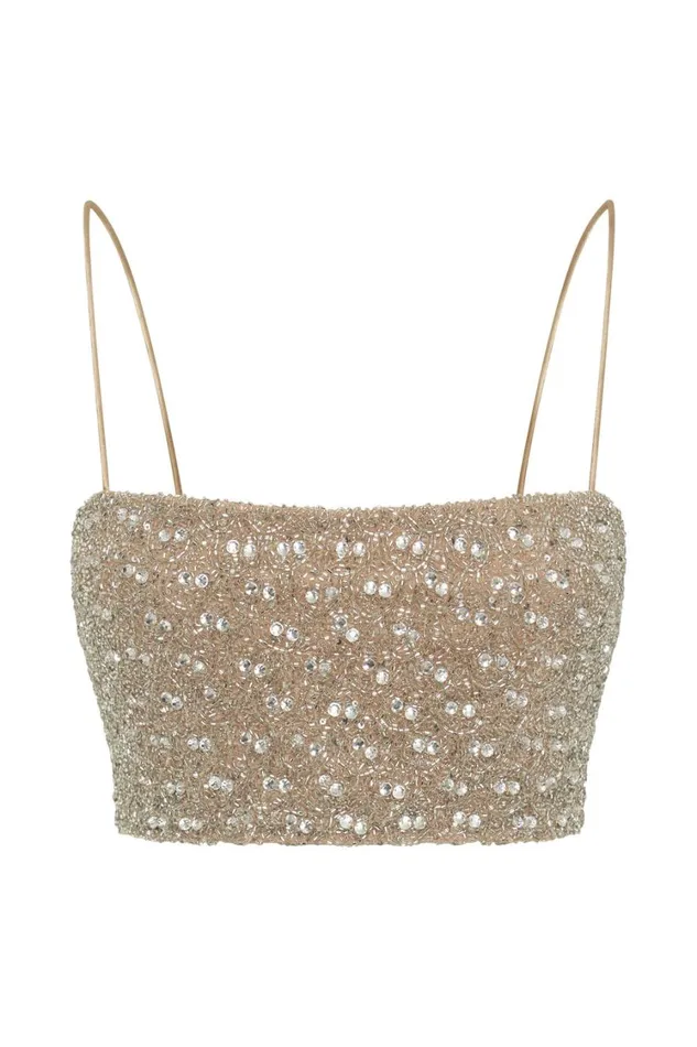 Women Meshki Tops Eva Embellished Crop Top 8211 Silver