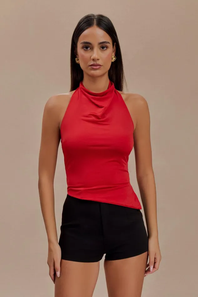Women Meshki Tops Federica Slinky Halter Neck Top 8211 Red