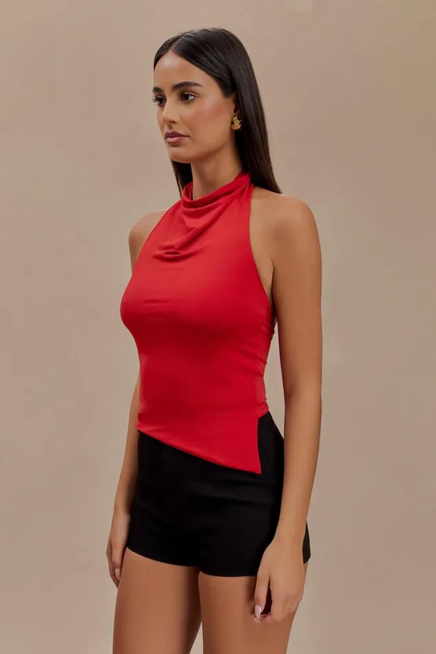 Women Meshki Tops Federica Slinky Halter Neck Top 8211 Red
