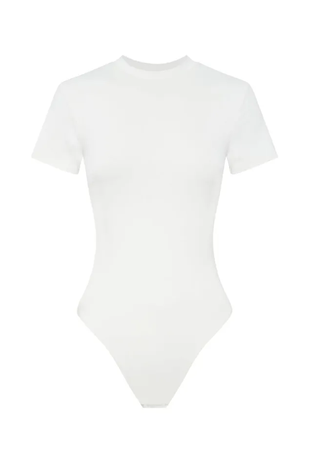 Women Meshki Tops Francesca Crew Neck Short Sleeve Bodysuit 8211 White