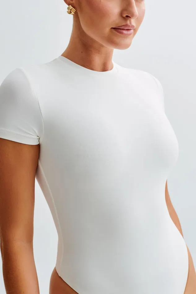 Women Meshki Tops Francesca Crew Neck Short Sleeve Bodysuit 8211 White