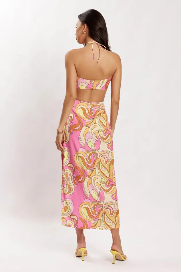 Women Meshki Tops Frankie Two Tone Satin Bandeau 8211 Psychedelic Print Women Meshki Tops Frankie Two Tone Satin Bandeau 8211 Psychedelic Print