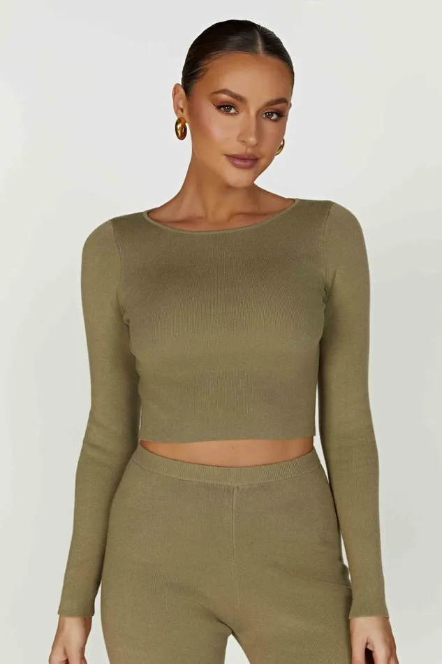 Women Meshki Tops Haisley Long Sleeve Knit Top 8211 Olive
