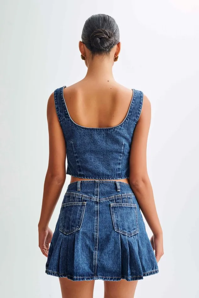 Women Meshki Tops Heather Denim Tie Front Top 8211 Dark Blue