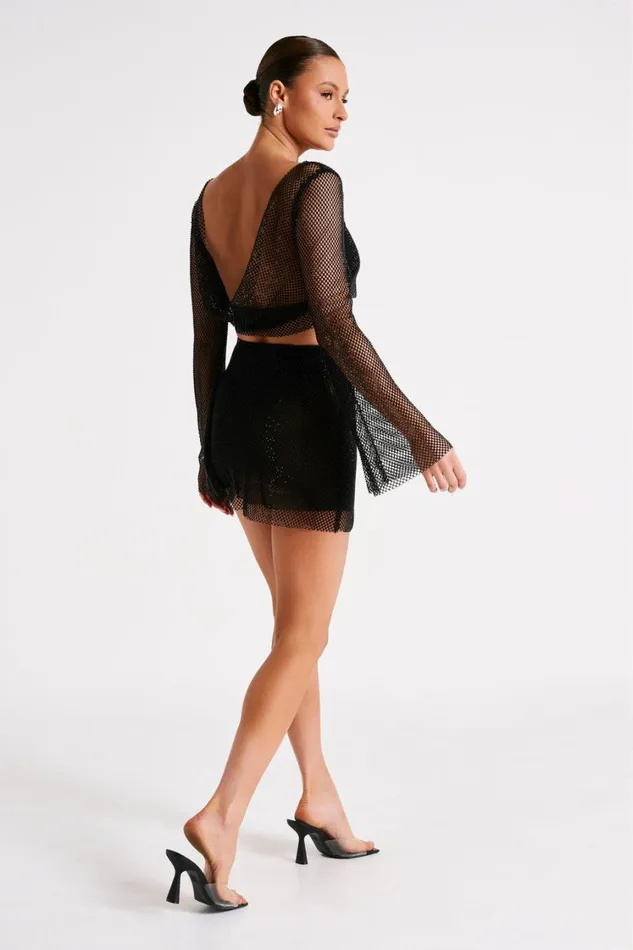 Women Meshki Tops Hilton Diamante Mesh Cowl Top 8211 Black