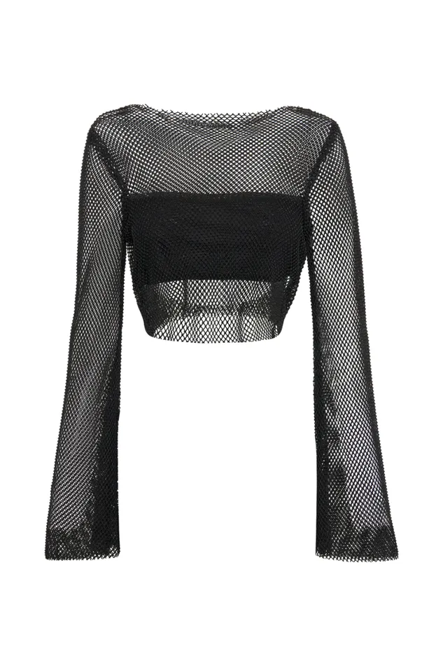 Women Meshki Tops Hilton Diamante Mesh Cowl Top 8211 Black