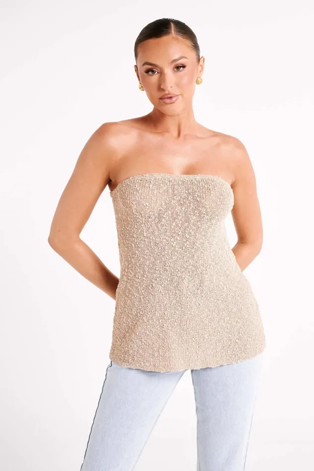 Women Meshki Tops Irma Strapless Boucle Top 8211 Wheat
