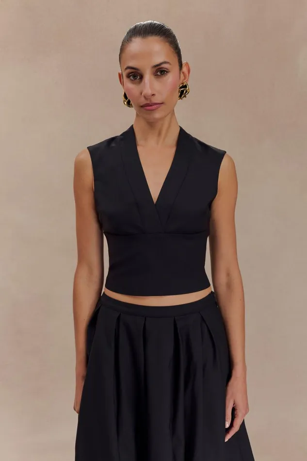 Women Meshki Tops Jemima Sleeveless Cross Over Top 8211 Black
