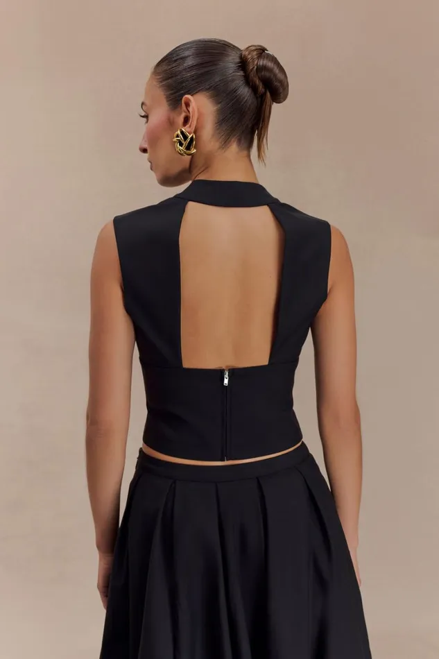 Women Meshki Tops Jemima Sleeveless Cross Over Top 8211 Black