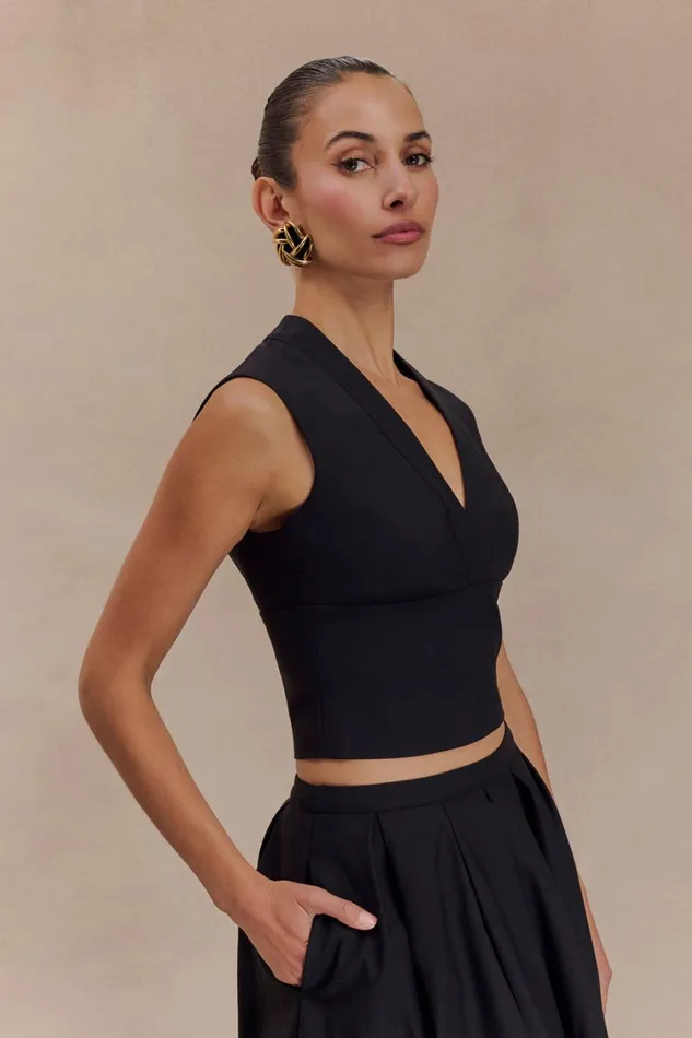 Women Meshki Tops Jemima Sleeveless Cross Over Top 8211 Black