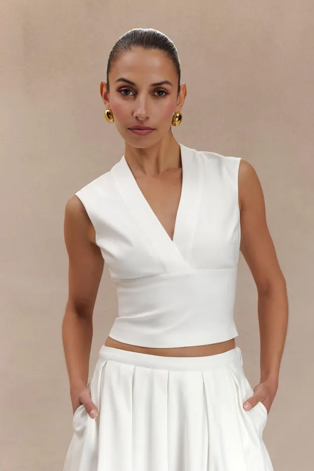 Women Meshki Tops Jemima Sleeveless Cross Over Top 8211 White