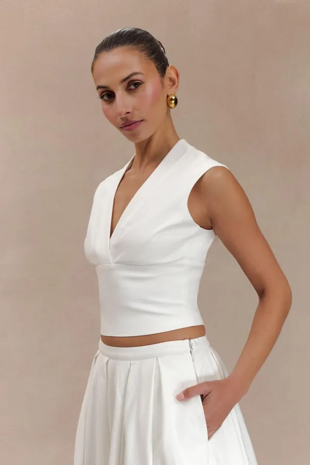 Women Meshki Tops Jemima Sleeveless Cross Over Top 8211 White