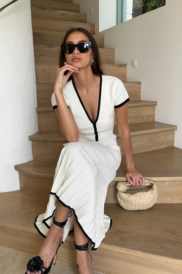 Women Meshki Tops Jolene Contrast Button Up Knit Top 8211 White