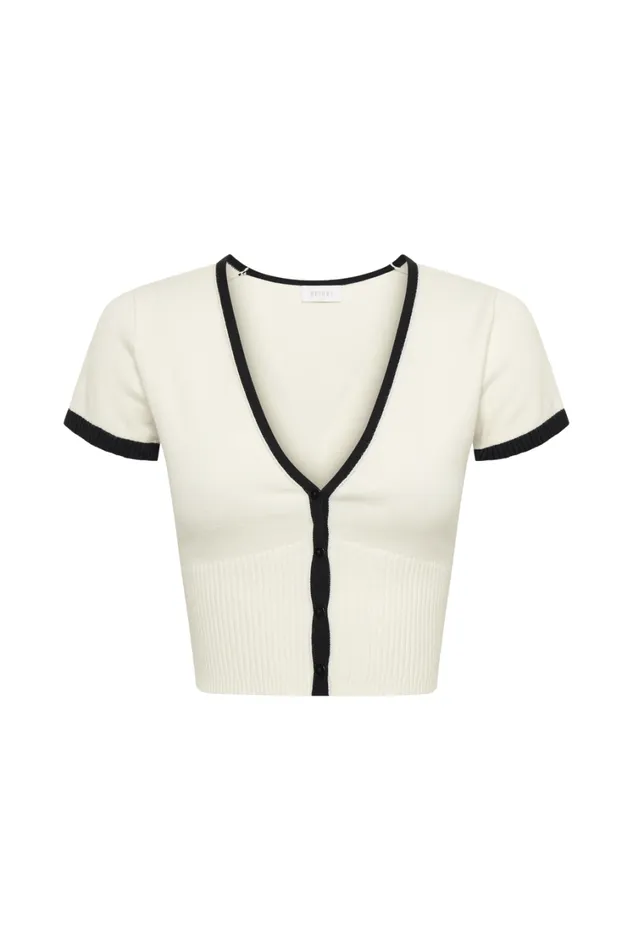 Women Meshki Tops Jolene Contrast Button Up Knit Top 8211 White