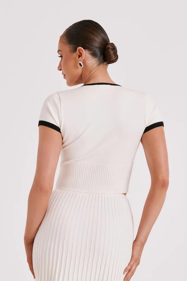 Women Meshki Tops Jolene Contrast Button Up Knit Top 8211 White