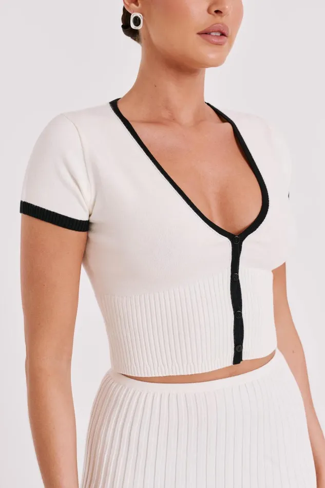 Women Meshki Tops Jolene Contrast Button Up Knit Top 8211 White