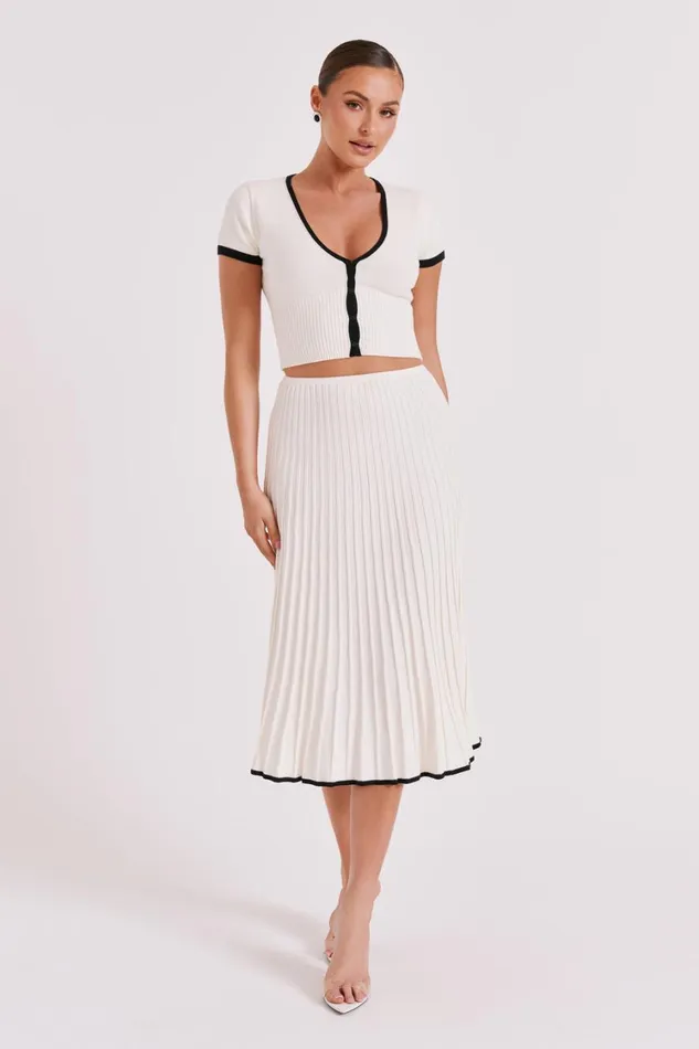 Women Meshki Tops Jolene Contrast Button Up Knit Top 8211 White