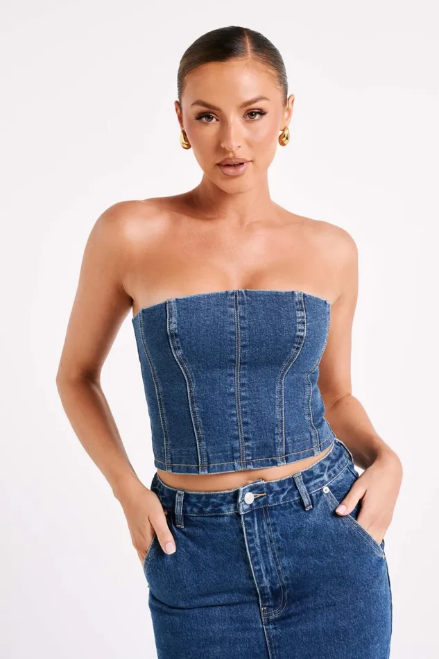 Women Meshki Tops Jordana Denim Tube Top 8211 Dark Blue