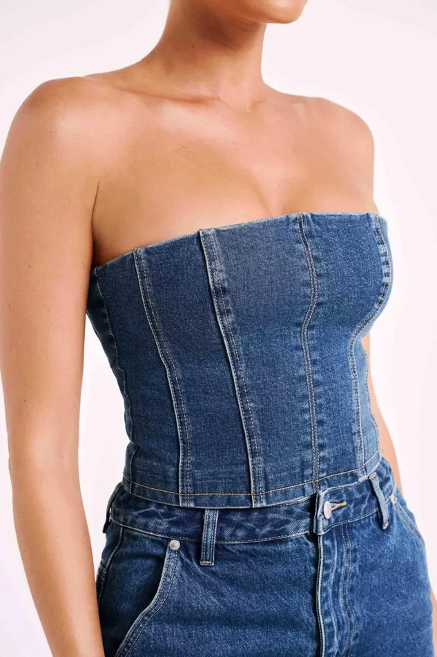 Women Meshki Tops Jordana Denim Tube Top 8211 Dark Blue