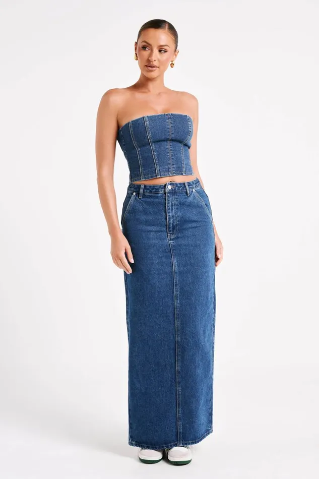 Women Meshki Tops Jordana Denim Tube Top 8211 Dark Blue
