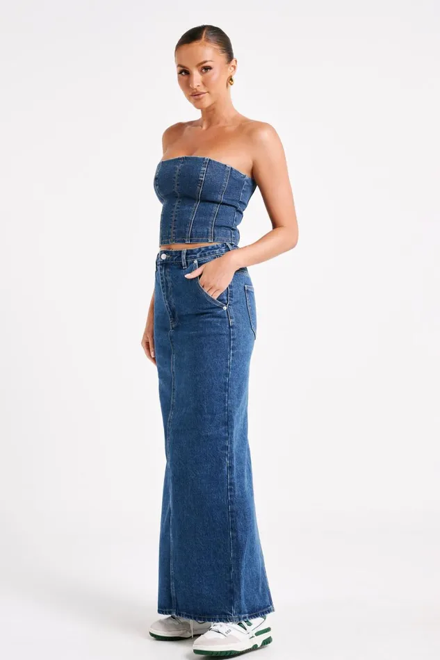 Women Meshki Tops Jordana Denim Tube Top 8211 Dark Blue