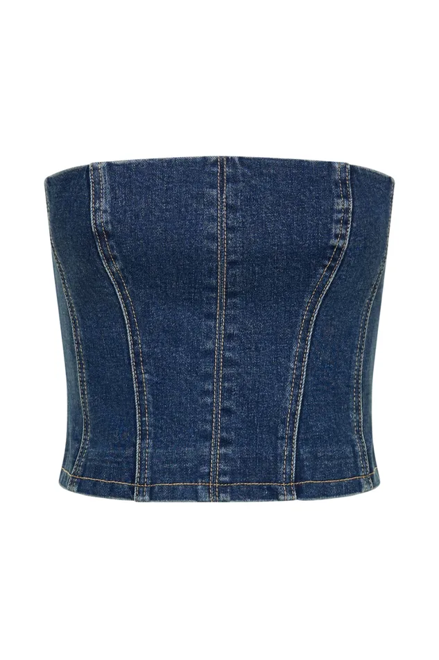 Women Meshki Tops Jordana Denim Tube Top 8211 Dark Blue