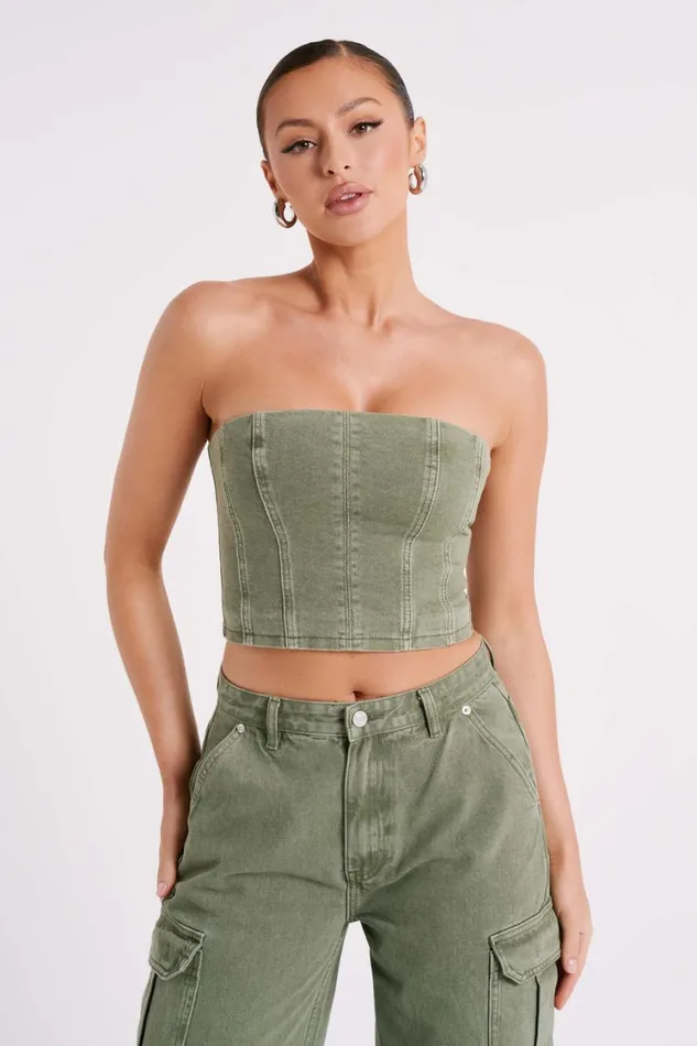 Women Meshki Tops Jordana Denim Tube Top 8211 Khaki