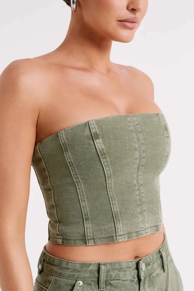 Women Meshki Tops Jordana Denim Tube Top 8211 Khaki