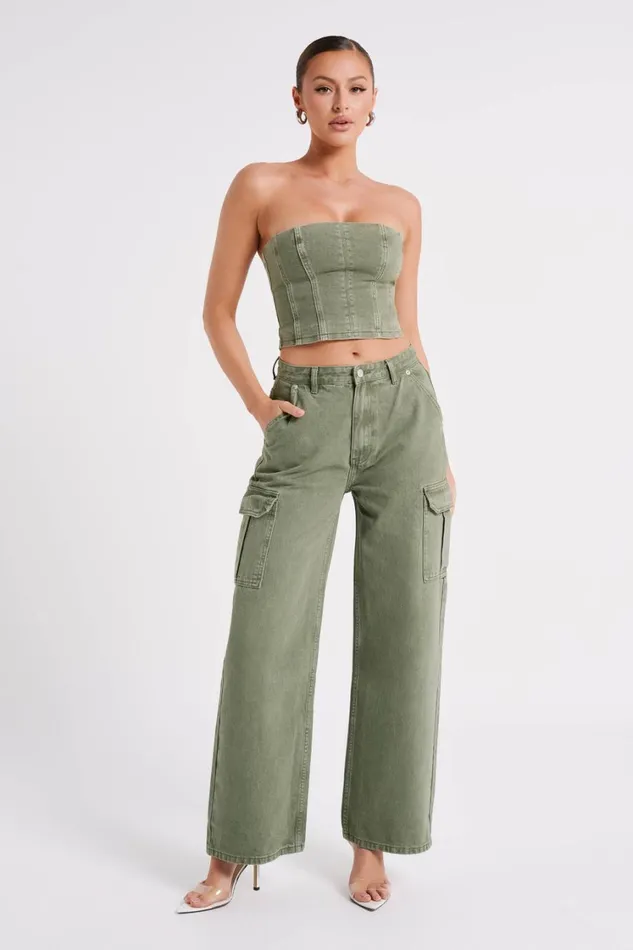 Women Meshki Tops Jordana Denim Tube Top 8211 Khaki