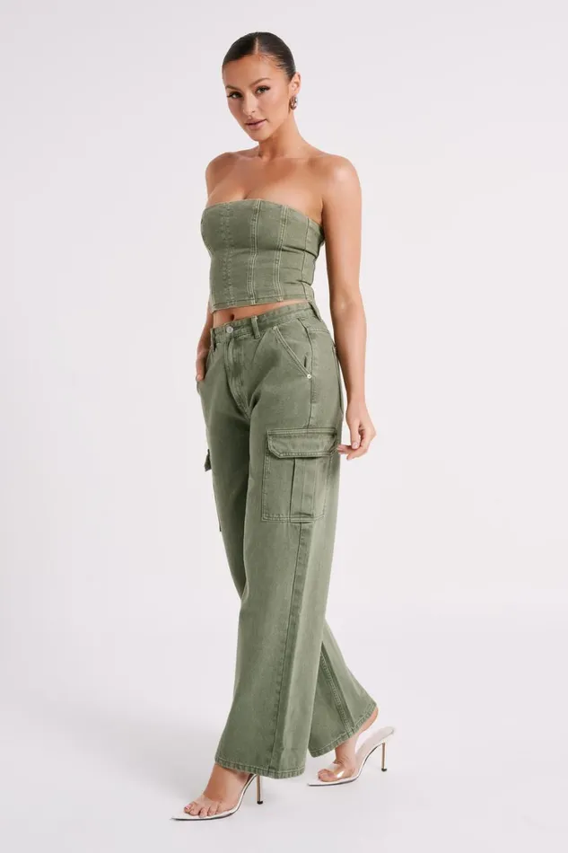 Women Meshki Tops Jordana Denim Tube Top 8211 Khaki