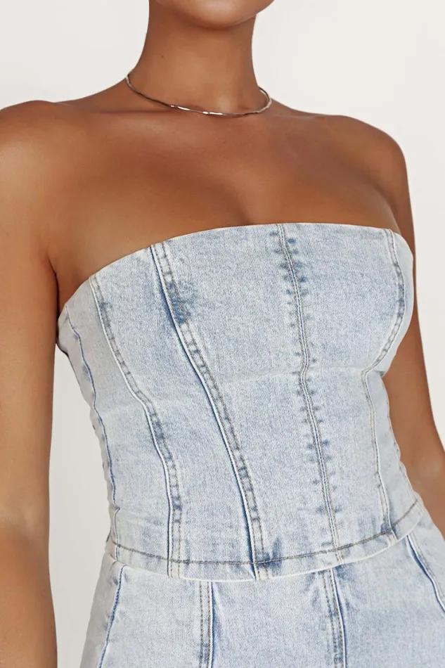 Women Meshki Tops Jordana Denim Tube Top 8211 Light Blue