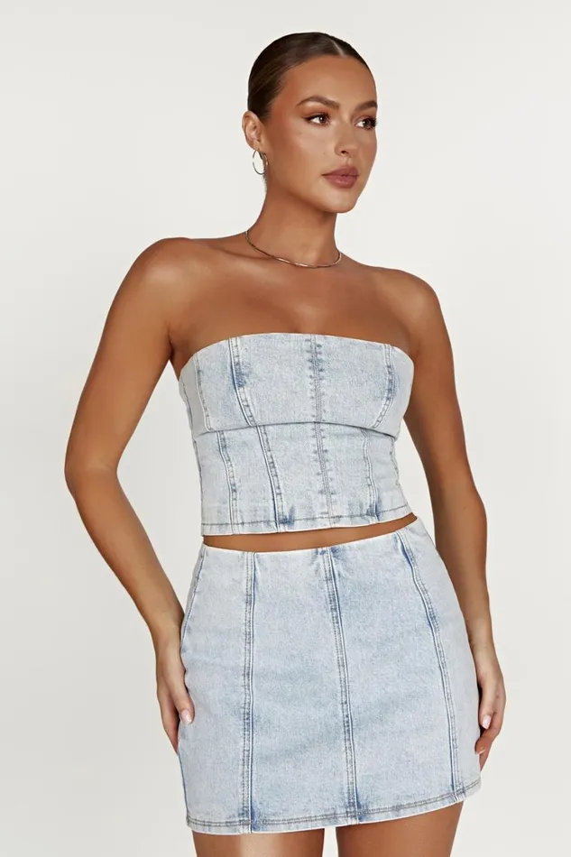 Women Meshki Tops Jordana Denim Tube Top 8211 Light Blue
