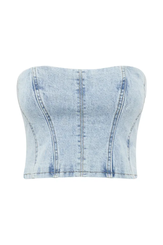 Women Meshki Tops Jordana Denim Tube Top 8211 Light Blue