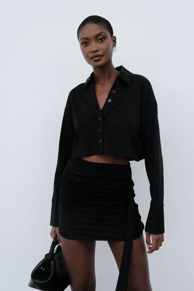 Women Meshki Tops Julianna Cotton Button Up Shirt 8211 Black
