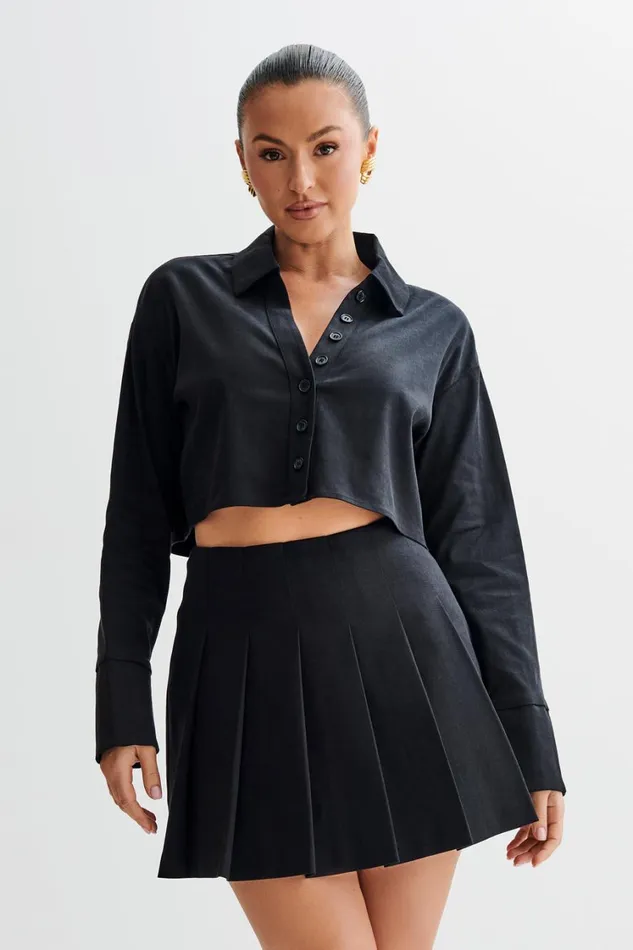Women Meshki Tops Julianna Cotton Button Up Shirt 8211 Black