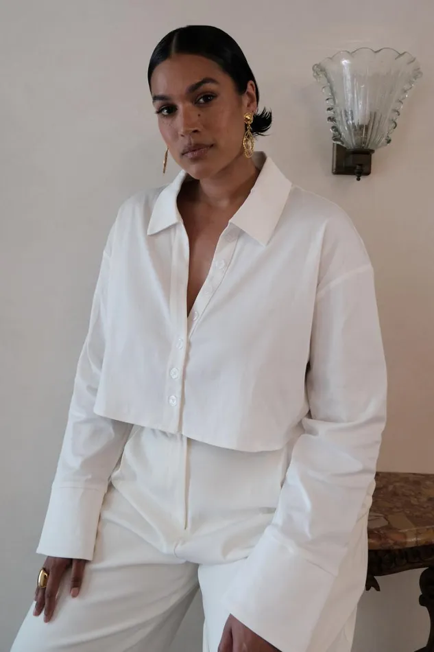 Women Meshki Tops Julianna Cotton Button Up Shirt 8211 White