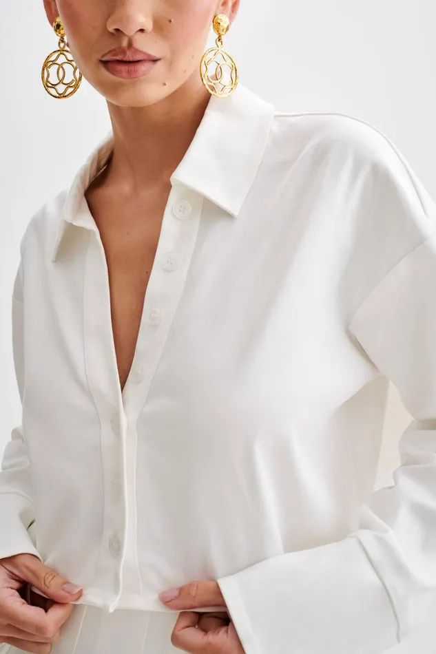Women Meshki Tops Julianna Cotton Button Up Shirt 8211 White